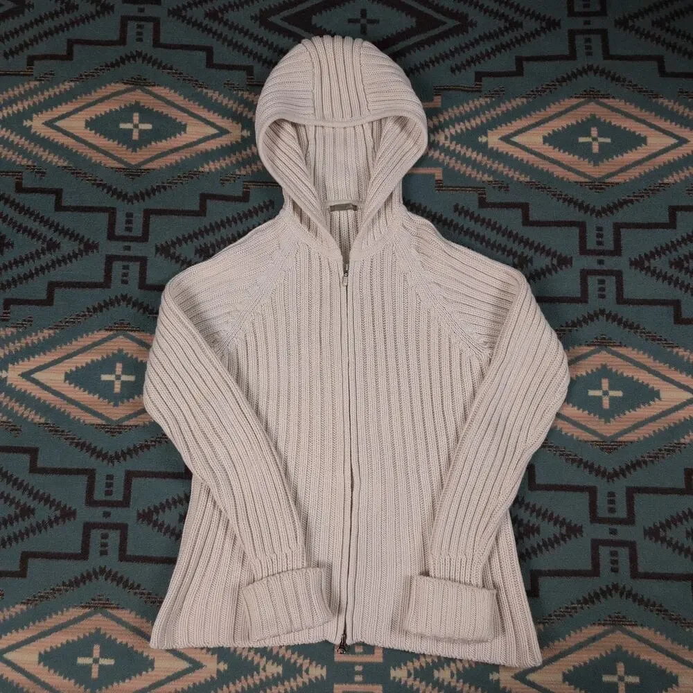 J.Crew Cable Knit Hoodie Sweater Full Zip Cardigan Extra Small Boho Cute